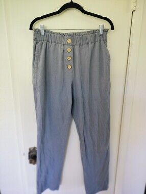NiMin Slate Blue Cotton Linen Blend Jogger Pants Elastic Paperbag Waist Medium